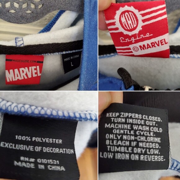 Captain America Men’s Jacket Red White Blue Full Zip Hoodie Mask Size L Costume - Picture 11 of 12